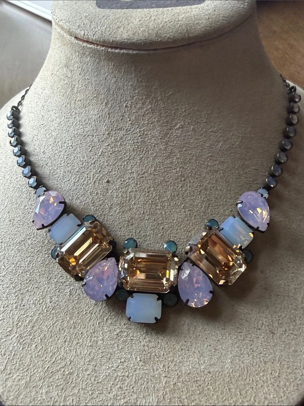 Mariana Crystal Statement Necklace in Champagne and Opal Pink and Blue